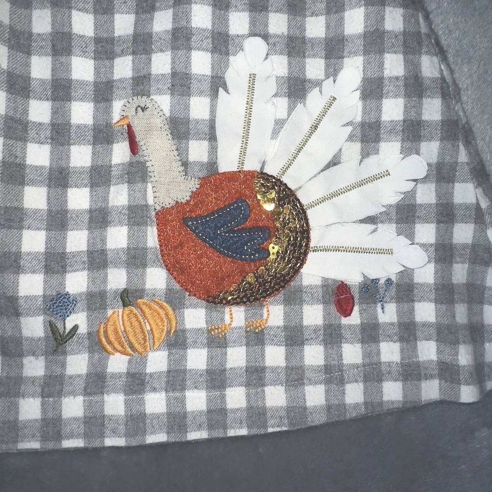 Vestido Mud Pie Niña Pequeña 2T Franela Acción de Gracias Pavo Buffalo Check Foto 4 de 4