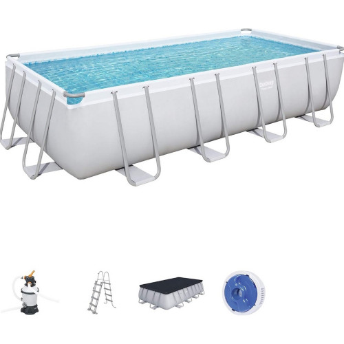Piscina elevada rectangular Bestway 56671 Power Steel 488x244x122 cm gris claro