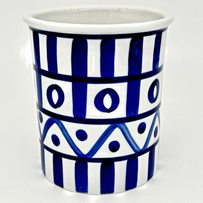Dansk Arabesque Geometric Blue & White 6'' Utensil Holder / Crock