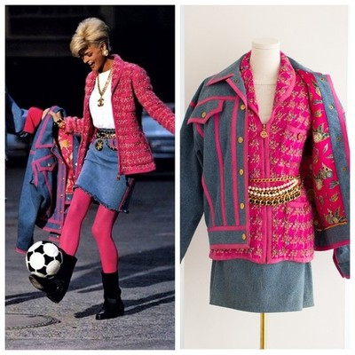 Chanel Vintage F/W 1991 Hip-Hop Denim Pink 24K Gold Bomber Jacket