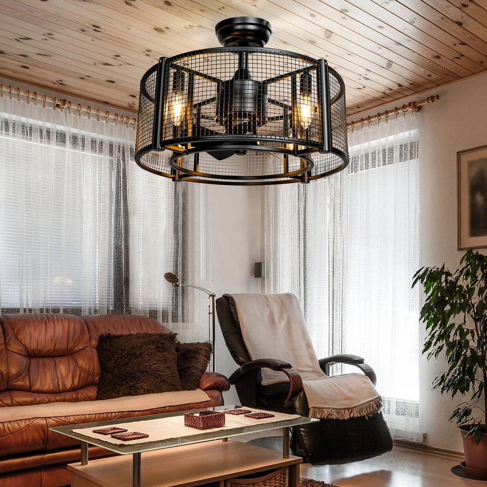 20" Caged Bladeless Ceiling Fan with Light Reversible Motor & Remote Control - Image 3 of 4