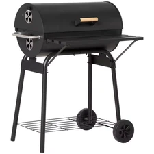 Charcoal Grill in Black with Adjustable Charcoal Rack, Storage Shelf, Wheel, for