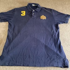 Polo Ralph Lauren Polo Shirt Mens XL Navy Blue Embroidered Crest 3 Patch Pique