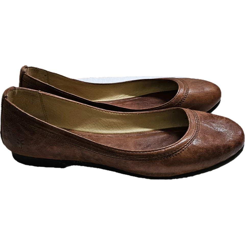 Frye Carson Ballet Plano Mujer Talla 7 Cuero Coñac Sin Cordones Foto 3 de 4