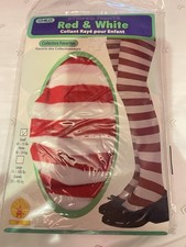 Child Red White Stripe Tights opaque girl pantyhose costume Size Small 40-55lbs