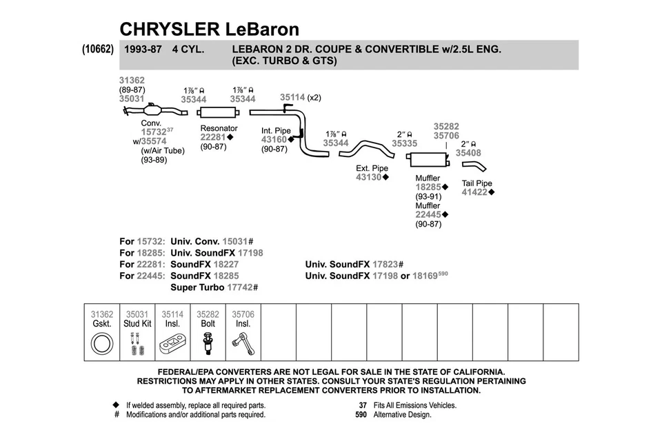 For Chrysler New Yorker 1987 Walker 41422 Aluminized Steel Exhaust Tailpipe Foto 4 de 4
