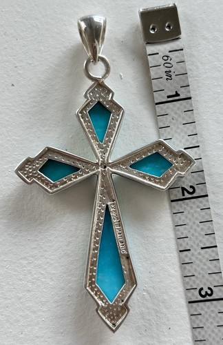 Turquoise Sterling Silver Cross Pendant Religious Jewelry Signed SX 925 Thailand - Picture 2 of 5