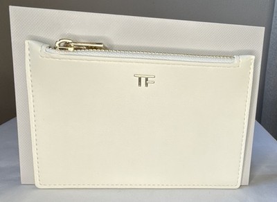 TOM FORD White Zip-Around Wallet Gold Tone Zipper Logo Card Case Women w/Box