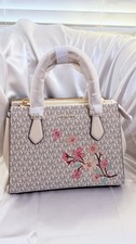 NWT MICHAEL KORS Marilyn Medium Floral Signature Logo Satchel Bag Handbag Cream