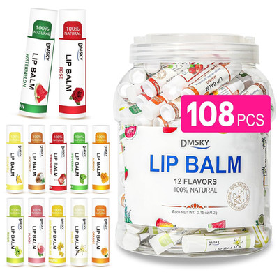 DMSKY Lip Balm Bulk 108 Pack, Lip Balm Hydrating with Vitamin E and Coconut Oil