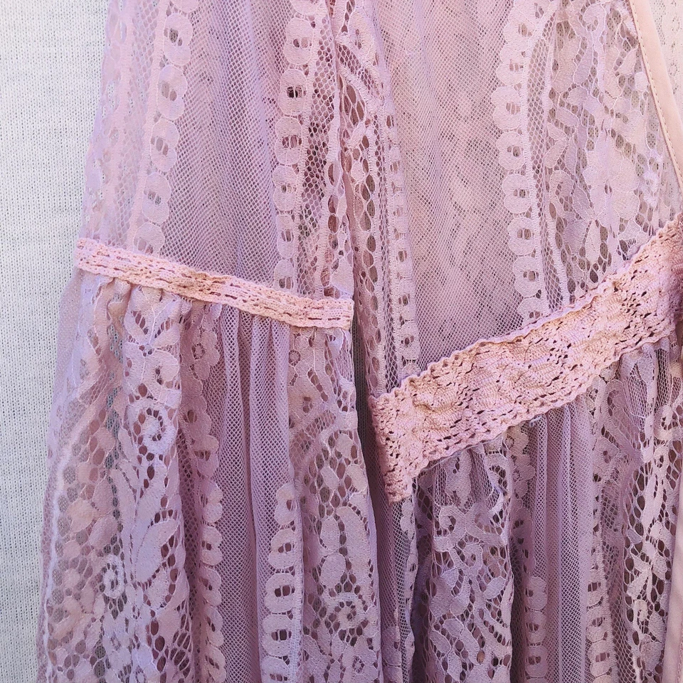 Plumero Kimono Largo Encaje Rosa L Mangas Campana Hada Transparente Boho Festival Capricho Y2K Foto 4 de 4