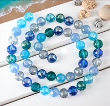 48 Blue Green AB Faceted Round Beads 8mm Glass Crystals Assorted Ocean Bead Mix