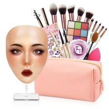 Silicone Makeup Practice Board - Full Face Mannequin with Makeup Kit, Face Ge...
