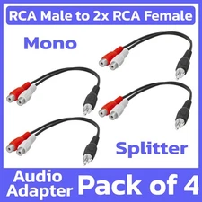 4 Pack RCA Plug to 2xRCA Jack Adapter Headphone Speakers Audio Y Splitter Cable