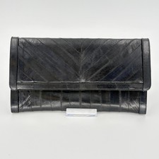 Vintage Navy Genuine Eel Skin Chevron Envelope Clutch Accordion Bag Korea
