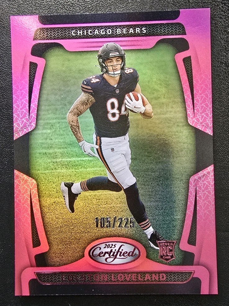 2025 Panini Certified Colston Loveland Mirror Pink /225  (RC) #110 Chicago Bears