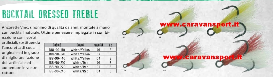 Hameçon Triple Vmc Bucktail Dressed Taille 2 Blanc Rouge - Neuf