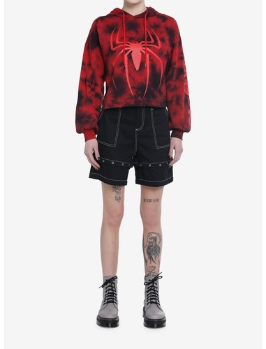 Marvel Spider-Man Red Tie-Dye Girls Crop Hoodie, Medium - Picture 2 of 4