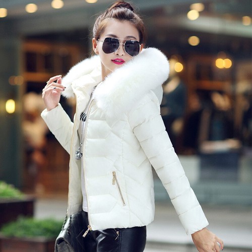 Giacca Calda Donna Piumino Cotone Slim Pelliccia Corta Collare Cappotto Con Cappuccio Parka XL - Foto 9 di 16