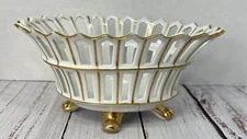 Rare Vintage Reticulated Porcelain Lattice Bowl Gold Gilt Old Paris Style # 6703
