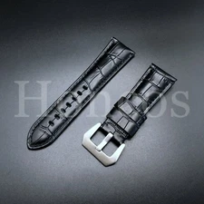 24 MM Black Genuine Alligator Leather Watch Band Strap Stone Crack Rock USA