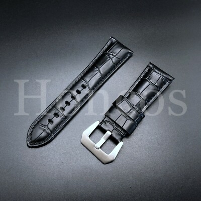 24 MM Black Genuine Alligator Leather Watch Band Strap Stone Crack Rock USA