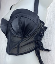 Windsor Black Mesh Satin Corset Crop Womens Top Adjustable Ties Small 25in.