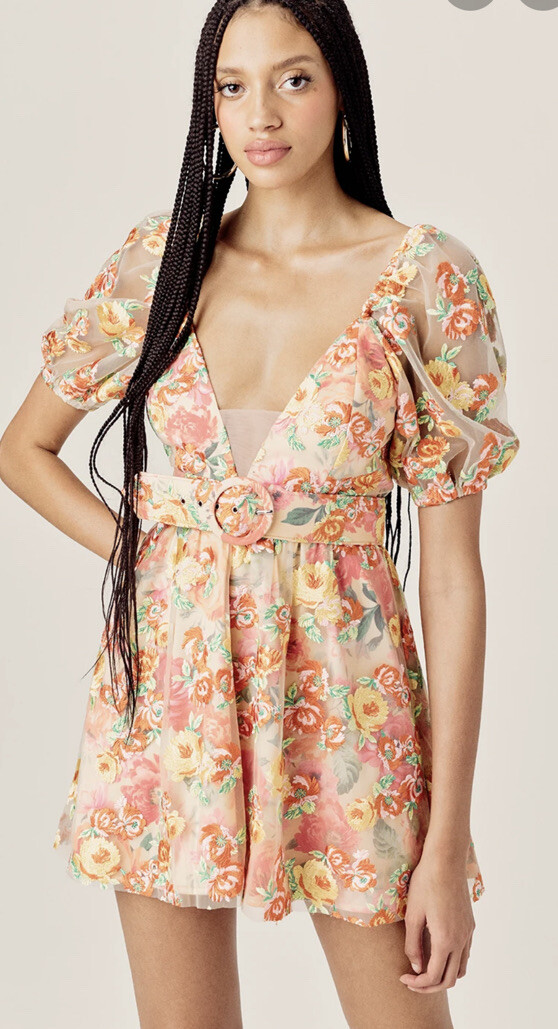 Мини-платье с вышитым поясом Free People X For Love Lemon Winnie XS $278