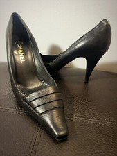 CHANEL Vintage Black Leather Pointed Toe Pumps Women's US Size 9B *EUC*