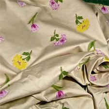 Cute Flowers Embroidered on Cream Cotton Fabric, 56" W Home Decor, BTY Cotton
