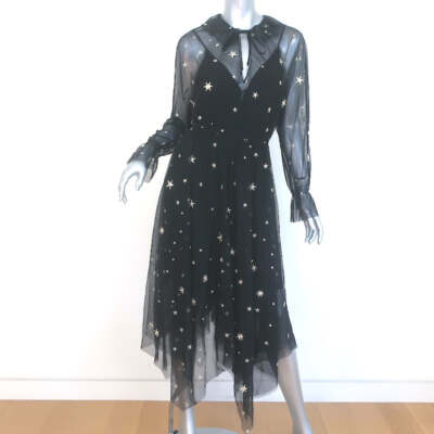 Vestido midi Maje Restar bordado con estrellas manga larga negro
