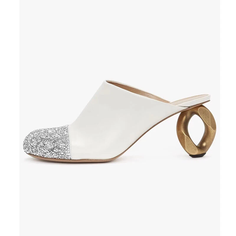 Runway American Style Womens Slippers Mules High Special-shaped Heel Rhinestones - Image 2 of 4