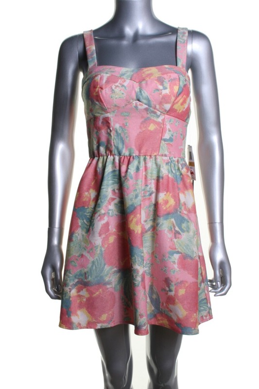 As U Wish Junior Girl's Corset Dress Floral Print Pink Green Size 3 NWT