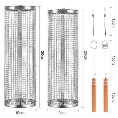 2er Set Grillkörbe Aus Edelstahl 304 Mit Holzgriffen – Perfekt Für Gemüse, Fisch & Fleisch