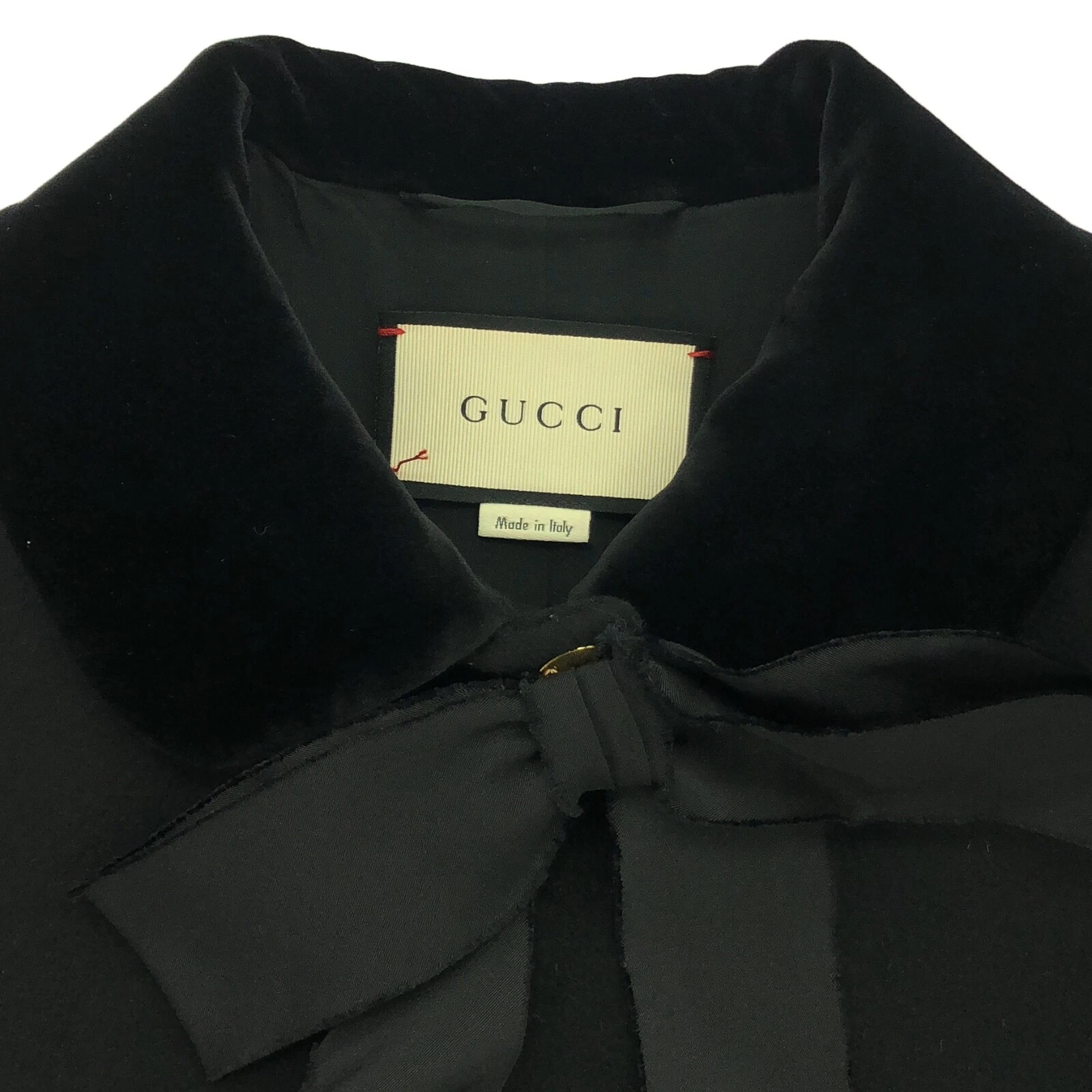 Cappotto Gucci fiocco cravatta pizzo orlo 475971 cotone acetato seta nero taglia 38 usato