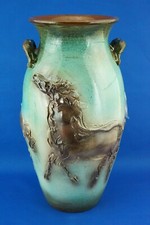 Umberto Ghersi Albisola Enorme vaso maiolica Cavalli rilievo con certificato XX