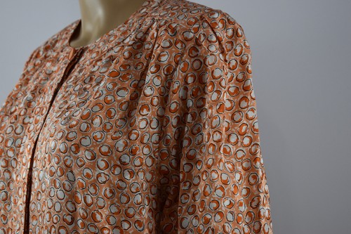 VTG Nina Ricci Sz 42 Silk Short Sleeve Orange Peach White Blouse Top France 12US - Picture 6 of 16