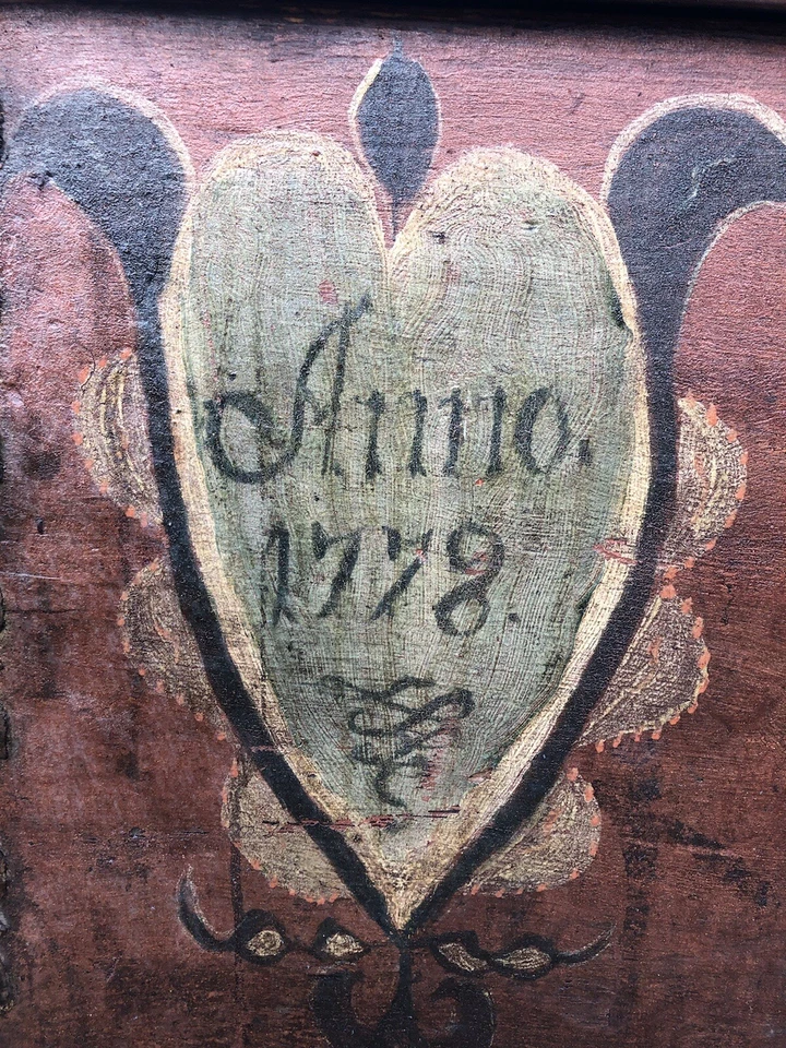 ✨Antiguo c.1778 SUECO Colonial Inmigrante Pecho Cúpula Superior Baúl Manta Pecho A+ Foto 4 de 4