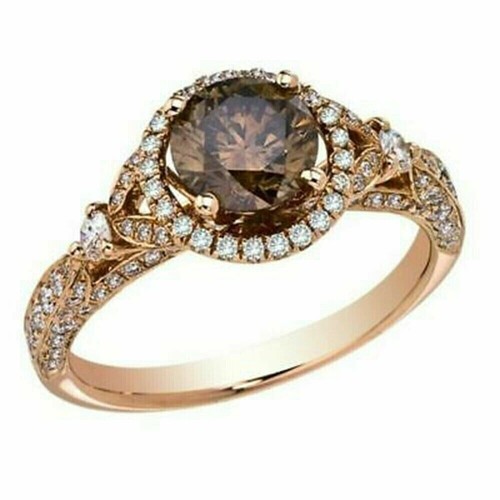 2.20Ct Round Cut Chocolate & Diamond Engagement Wedding Ring 14K Rose Gold Over - Picture 2 of 2