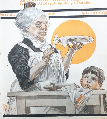 1908 Original SATURDAY EVENING POST COVER Grandmother Cooking ILLUSTRATION - Imagen 2 de 3