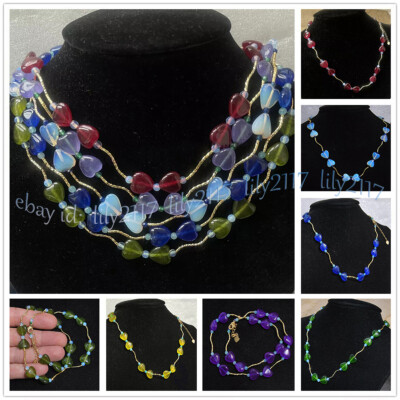 12mm Natural Jade Peridot Topaz Gemstone Heart Shaped Beads Necklace 14-48''