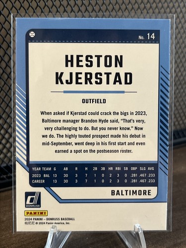 Heston Kjerstad 2024 Panini Donruss Baseball Silver Foil #14 - Picture 2 of 2