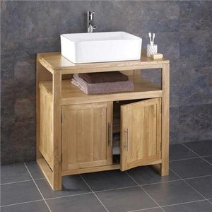 75cm Wide Cube Solid Oak Freestanding Bathroom Washstand Unit With Image Is Loading 75cm Wide Cube Solid Oak Freestanding Bathroom Washstand