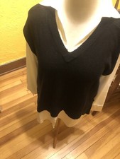 Elan Womens Ivory Collared Black Sweater Combo Sz L Free Shipping