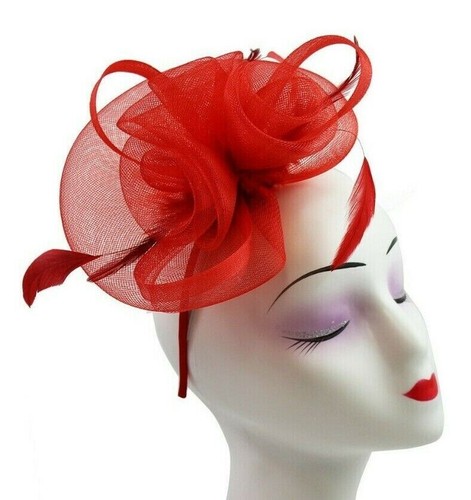 Women Flower Feather Fascinator Headband clip Hat Wedding Race Royal Ascot Prom - Picture 22 of 40