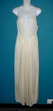 Vtg Montgomery Ward Long Nightgown Nylon W/ Sheer Lace Bodice Beige Sz M USA