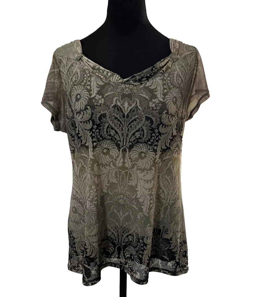 Axcess Sheer Floral Burnout Mesh Short Sleeve Blouse Top Sz Large VNTG 90s Goth — 第 3/4 张图片