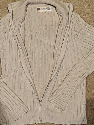 Faded Glory Women's Cardigan Sweater stone color zip up 100% cotton