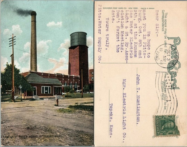 CITY WATER WORKS PITTSBURG KANSAS 1908 ANTIQUE POSTCARD eBay