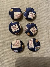 6 Dancing Pig Silk Covered Buttons Handmade Upcycled Silk 2.5cms Flat Back